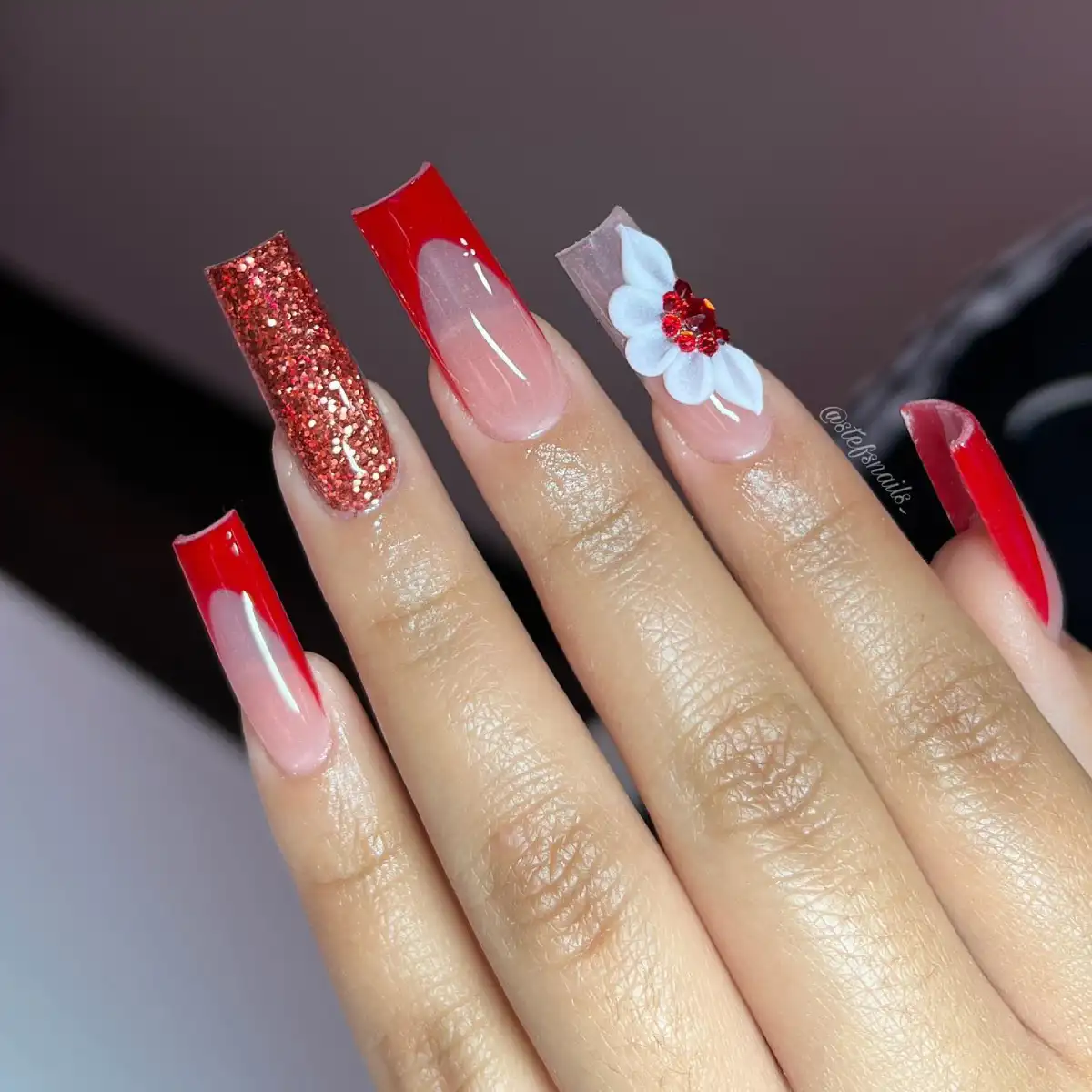 Red French with Floral Details Main View
